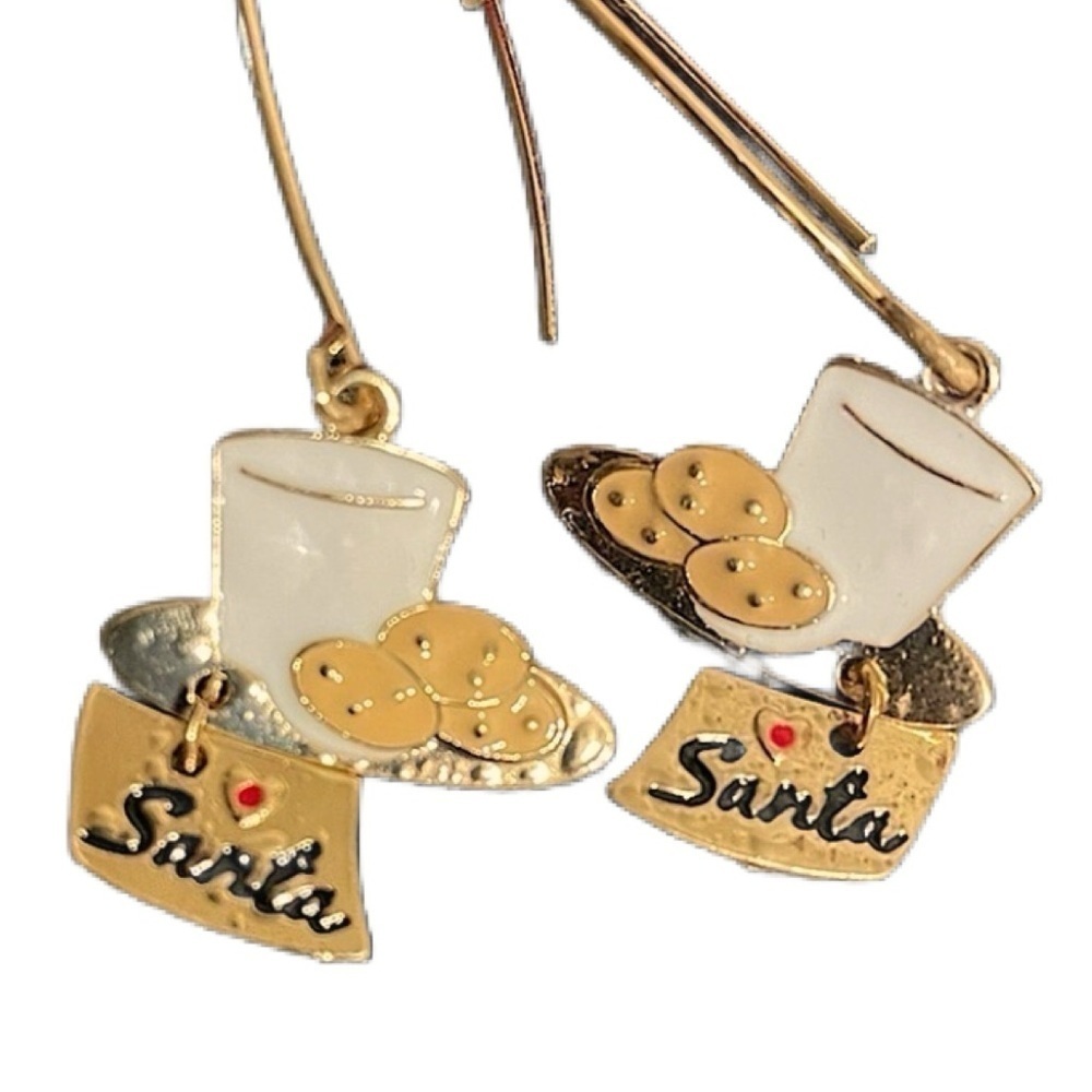 Santa's milk and cookie earrings gold white long hook